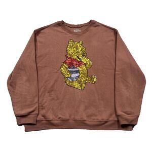 Disney "Winnie The Pooh" Sweatshirt Brown Sequined Plus Womens 2X Crewneck